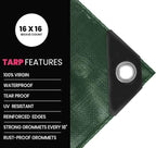 PROTARP Extreme Heavy Duty 22 Mil Tarp Cover, Waterproof, UV Resistant, Rip and Tear Proof, Poly Tarpaulin with Reinforced Edges for Roof, Camping, Patio, Pool, Boat. (Green/Black 18′ X 24′)