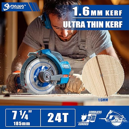 7-1/4-Inch 24-Tooth Circular Saw Blade, 0.063" Ultra Thin Kerf Blade 20mm Bore (16mm Reduction Ring Included), ATB Framing Blade for Wood Fast Cutting