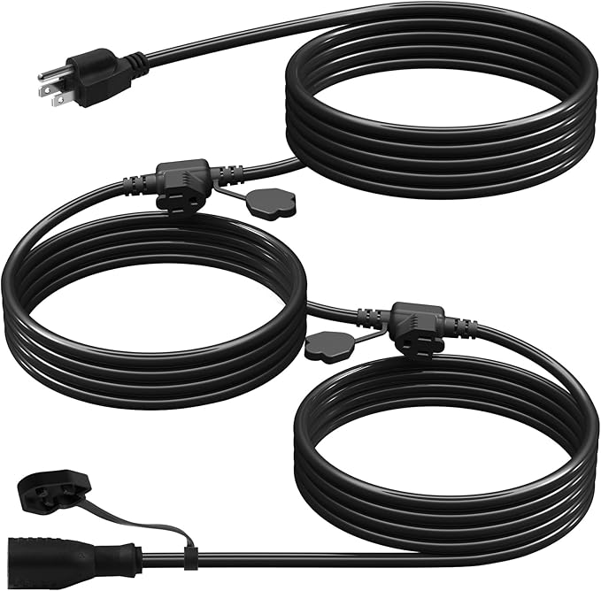 25Ft Outdoor Extension Cord - Evenly Spaced 3 Outlets Plugs with Safety Cover, 16/3 SJTW Weatherproof Multi Outlet Extension Cord for Landscape, Halloween, Holiday Decor, ETL Listed (Black)