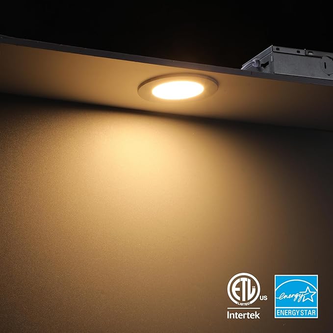 TORCHSTAR 5CCT 3 Inch Slim LED Recessed Lighting with Junction Box, CRI90 Dimmable 6W Ultra-Thin LED Recessed Light, 2700K-5000K Selectable, 450LM Downlight, ETL & Energy Star, Pack of 6