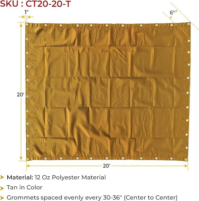 Mytee Products 20' x 20' Tan Canvas Tarp 12oz Heavy Duty Water Resistant