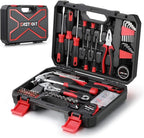 Eastvolt 128-Piece Home Repair Tool Set, Tool Sets for Homeowners, General Household Hand Tool Set with Storage Toolbox, EVHT12801, Black + Red (ASK01)