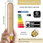 7.3 Inch 2200K Edison Bulbs Amber Dimmable,Vintage Style Decorative Antique Light Bulb,T10 Long Tubular LED Light Bulbs,6W E26 LED Bulb 80 Watt,UL Listed(4 Pack)