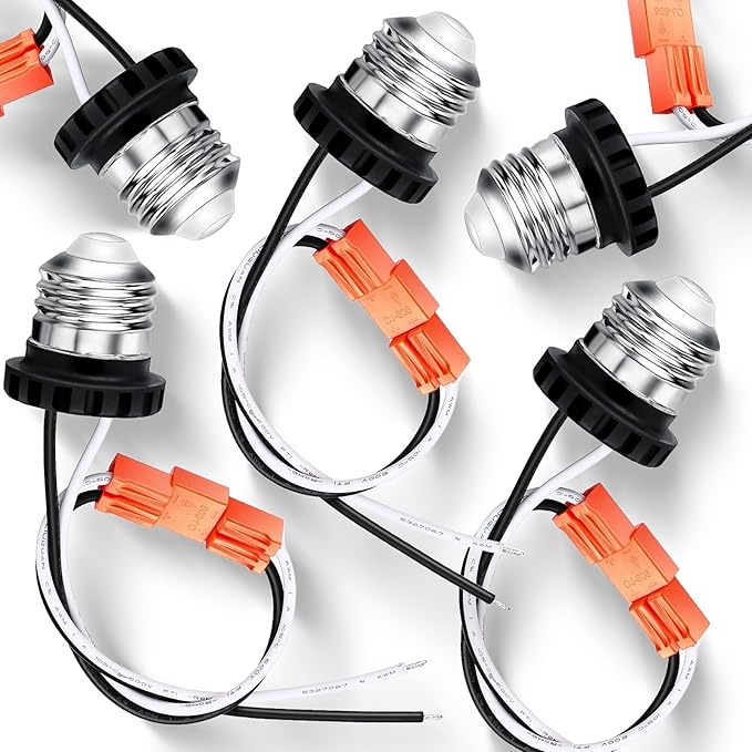 Zhengmy 50 Pcs E26 Socket Adapter, Medium Base Male Screw in Light Socket Pigtail for LED Recessed Lights