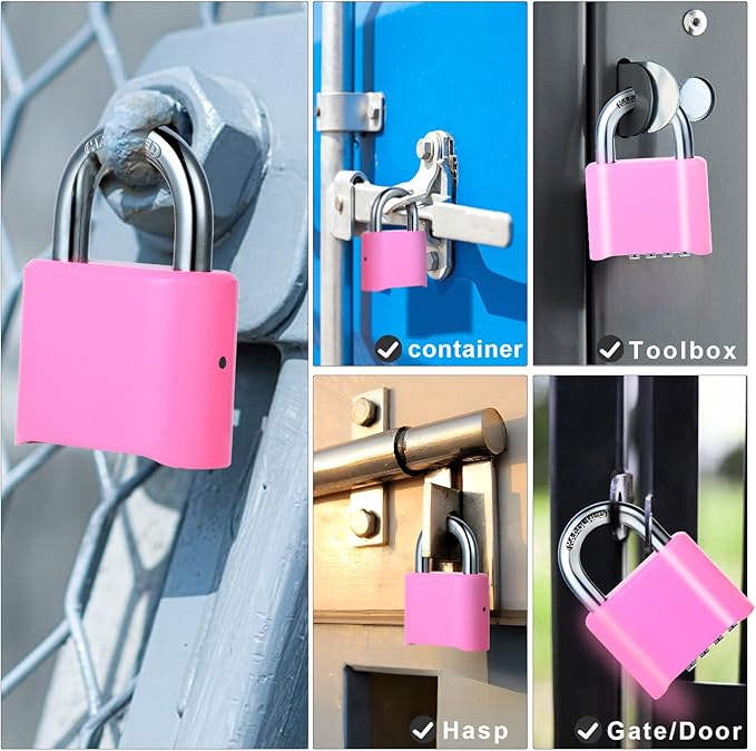 DELSWIN 4-Digit Combination Lock Outdoor Padlock - Heavy Duty Locker Lock with Hardened Steel Shackle, Waterproof Combo Lock for Gym Locker, Hasp Storage, Shed, Fence, Gate (Pink,1Pcs)