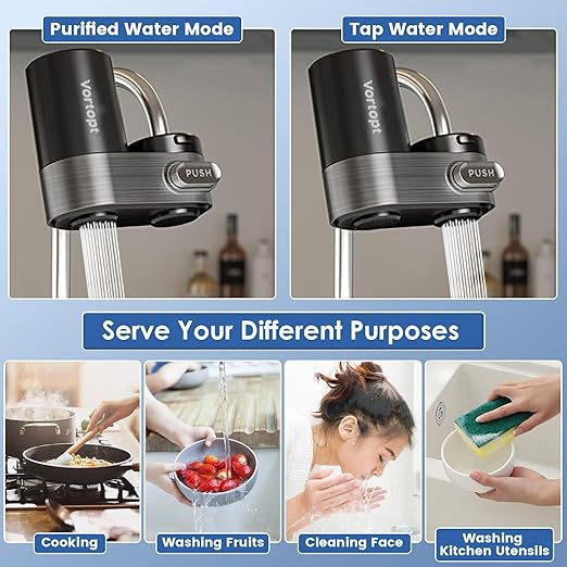 Faucet Water Filter for Sink, Mechanical Switch Button - 350 Gallon Water Purifier for Sink, NSF Certified, Reduces Chlorine and Bad Taste with One Replacement, T5 (Black)