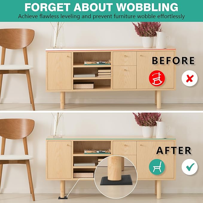 Furniture Leveler 24pcs Kit Size Variety | Multi-Purpose Rubber Shim for Leveling Feet Stable | Anti-Wobble Pad for Uneven Table, Dresser Leg, Toliet and More Furniture | Prevent from Wobbling