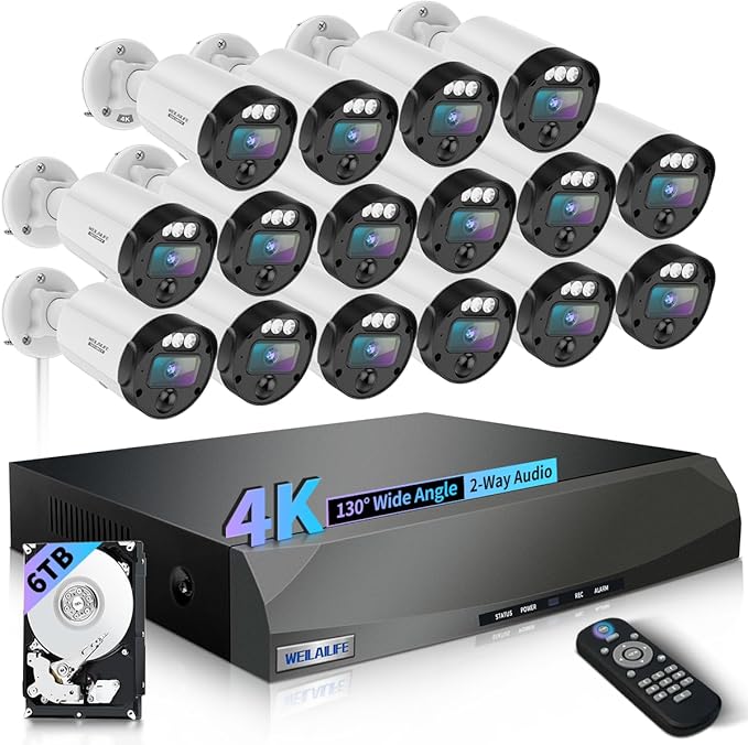 【2-Way Audio & 130° Ultra Wide-Angle】 4K 8MP Outdoor Wired Security Camera System, Wired Home Security Camera System, Home Surveillance DVR Kits