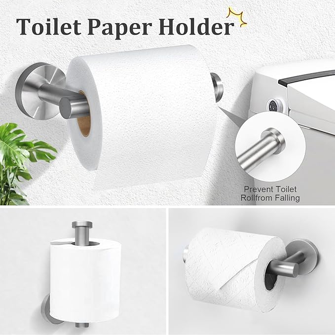 TURS Brushed Nickel 10 Pieces Bathroom Hardware Set, SUS304 Stainless Steel 24 Inch Bath Towel Bar Set, Round Bathroom Accessories Kit Wall Mounted