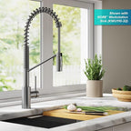 KRAUS Oletto Commercial Style Single Handle Pull Down Kitchen Faucet with QuickDock Top Mount Installation Assembly in Spot Free Stainless Steel, KPF-2631SFS