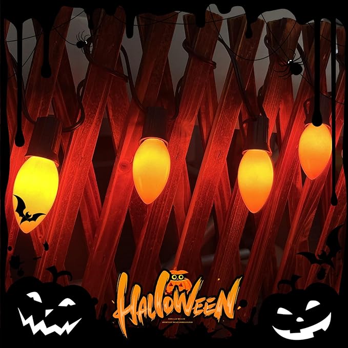 C9 Orange Replacement Bulbs, 25 Pack C9 Ceramics Orange Halloween Light Bulbs for Indoor Outdoor Patio Halloween Christmas String Lights, C9/E17 Intermediate Base Bulb, 7 Watt Incandescent Night Light
