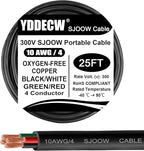 25ft 10/4 10 AWG Portable Power Cable (4 Conductor) - SJOOW 300V 10 Gauge Electric Wire for Motor Leads, Portable Lights, Battery Chargers and Machinery - 4 Conductor - 25 Feet Electrical Cord