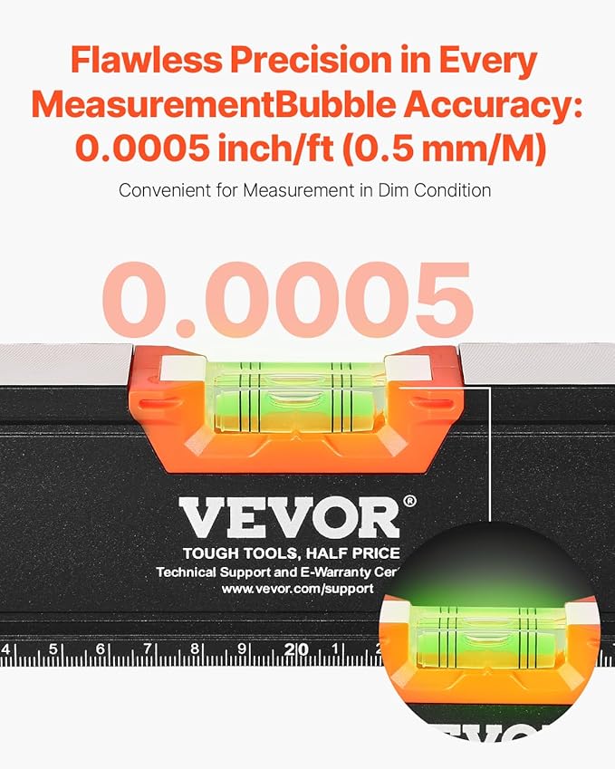 VEVOR 6-Piece Torpedo Level, 78/48/32/24/16/10 Inch All Magnetic Levels Set, Bubble Vials Ruler for 45/90/180 Degree, Aluminum Alloy Magnetic Box Leveler Tool, Shock-Resistance, SAE and Metric Scale