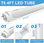 T8 LED Tube Light Bulbs 4 Foot 20W 40W Equivalent 5000K Daylight 2000LM, T8 T10 T12 Fluorescent Replacement, Dual-end Powered Ballast Bypass, Frosted Cover ETL Listed for Garage 16-Pack