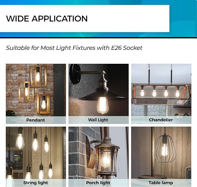 Hizashi Vintage LED Edison Bulb Dimmable, 6W Equivalent 60W, 4000k Neutral White, 700LM, E26 Base Light Bulbs, High CRI 95+ Eye Protection, Clear Glass, Pack of 24