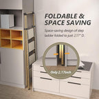 4 Step Ladder, Folding Step Stool with Anti-Slip Wide Sturdy Pedal and Handgrip, Portable Lightweight Aluminum Stepladder, 300 lbs Capacity, Multi-Use for Home, Library - Brown Gold