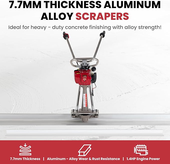 1.4HP Concrete Power Screed with 10ft Aluminum Boards, Vibrating Screed Concrete Tool 8000RPM with Adjustable armrests and brackets for Construction