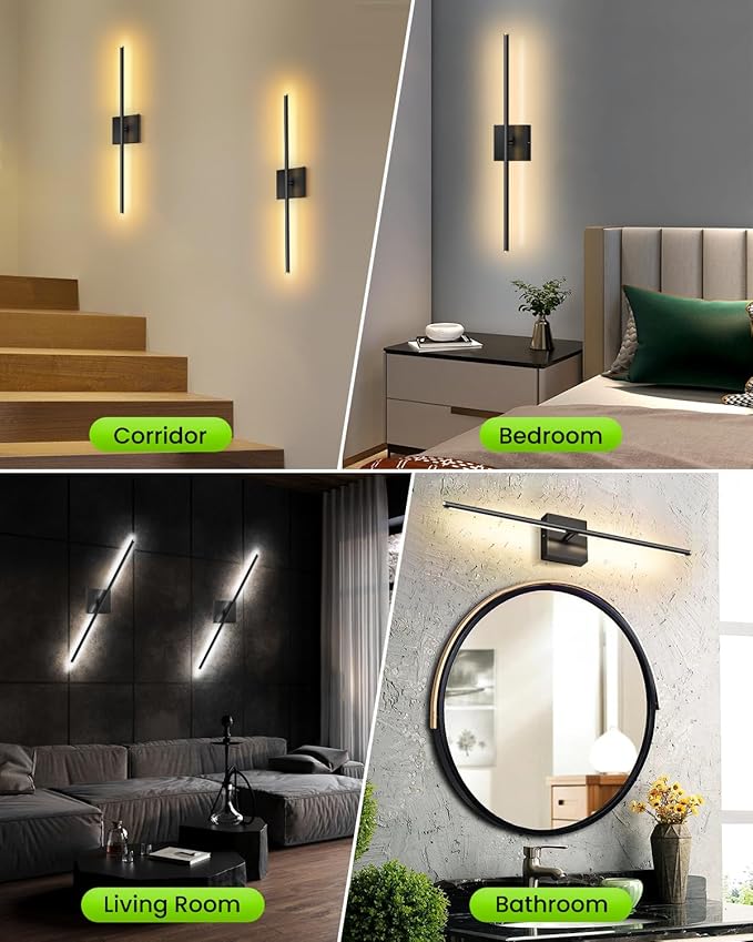 CLY Battery Operated Wall Sconce Set of 2, Dimmable 2700K-6500K Battery Wall Sconce with Remote Control 8000mAh Rechargeable Wall Lights Wireless Sconces for Mirror/Hallway/Living Room/Bedroom 28 Inch