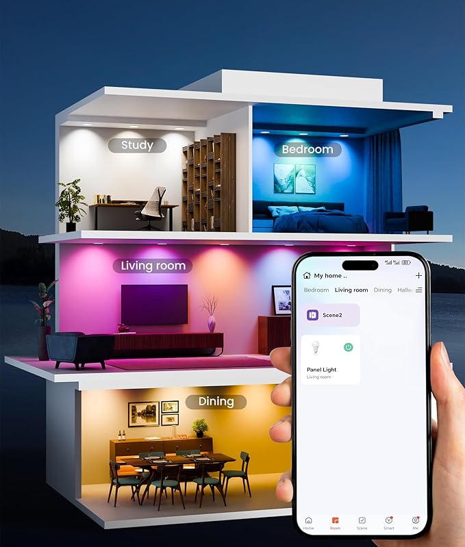 Recessed Lighting 6 Inch with App & Voice Control, 1200LM RGBCW Smart Ceiling Light Work with Alexa & Google, Dimmable LED Recessed Lighting 6 Inch with Timer Music Sync Can Lights, 6 Pack