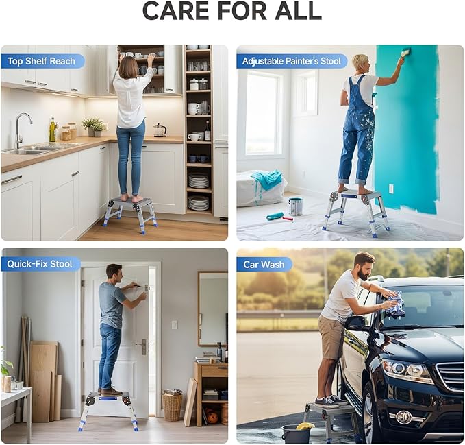 Folding Step Stool for Adults, Aluminum Work Platform Adjustable Height, Lightweight and Durable Portable Outdoor Aluminum Step Stool Foldable, Maximum Load Capacity of 440 Pounds.