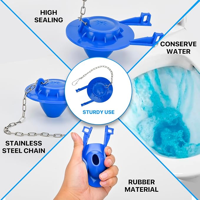 Universal Toilet Flapper Replacement Kit, 2 Inch Toilet Tank Flapper with Stainless Chains, Designed for American Standard Kohler Toto Gerber Toilet, Heavy duty Rubber Stopper Water Saving