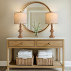 BOBOMOMO 20" Rustic Bedside Lamps Set of 2- Vintage Resin Table Lamps for Nightstands with Linen Shades, Farmhouse Lamps for Living Room, Bedroom, and Hallway (Light Brown) - Ideal for Compact Spaces