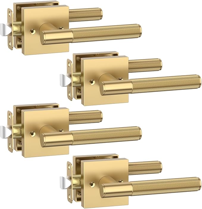 Asidrama 4 Pack Passage Champagne Bronze Door Handles, Door Lever with Door Knobs Indoor for Bedroom or Bathroom, Champagne Bronze Door Handles Interior with Locks for Left Right Sided Doors