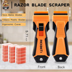 REXBETI Razor Blade Scraper Tool, 1 Pack Razor Scraper with Extra 157Pcs Razor Blades -7Pcs Metal and 150Pcs Plastic Blades, Cleaning Scraper Tool, Cooktop, Paint, Glass Scraper
