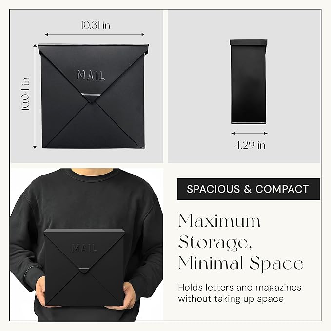 NACH Mailboxes for Outside Wall Mount, 10 x 10 x 4 inch Black Mailbox, Waterproof Mailboxes for Outside - Chicago Style Mail Box