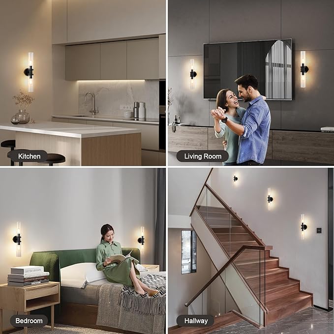 2 Light Vanity Light Side Mirror Farmhouse Bathroom Fixtures Black, E26 Wall Lamps for Bedroom, Industrial Lighting, Modern Lights With Glass Shade