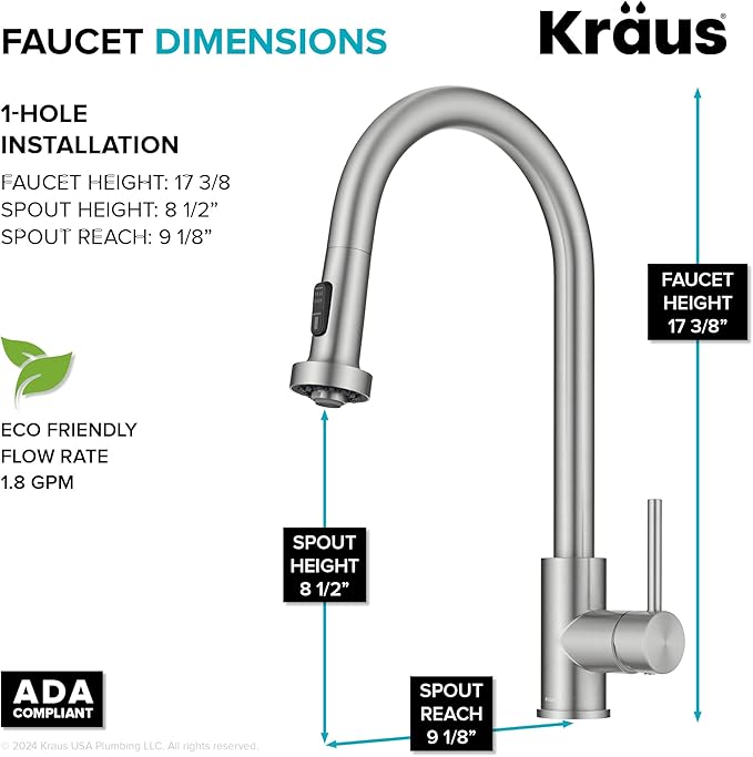 KRAUS Bolden 2-Function Single Handle Pull Down Kitchen Faucet in Spot-Free Stainless Steel, KPF-1616SFS