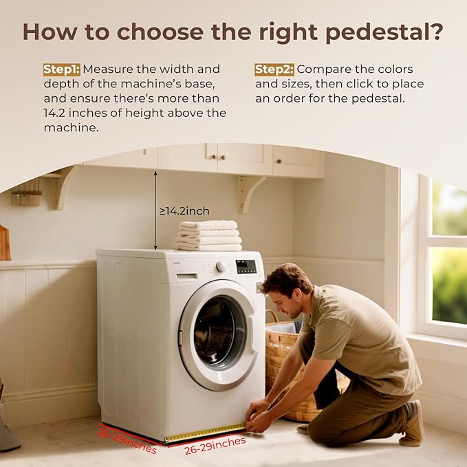 29" Washer and Dryer Pedestals with Drawer- Laundry Pedestal Stand for Washer and Dryer – Set of 2,Alloy Steel Washing Machine Stand Raiser, washer dryer pedestal 14.3'' Height White