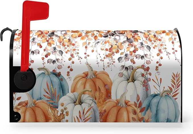 Fall Extra Magnetic Mailbox Covers Oversized Autumn Pumpkin Mailbox Covers Large Size 25.5 X 21 Inch Harvest Maple Leaf Post Letter Box Wrap Decor for Garden Yard Outside