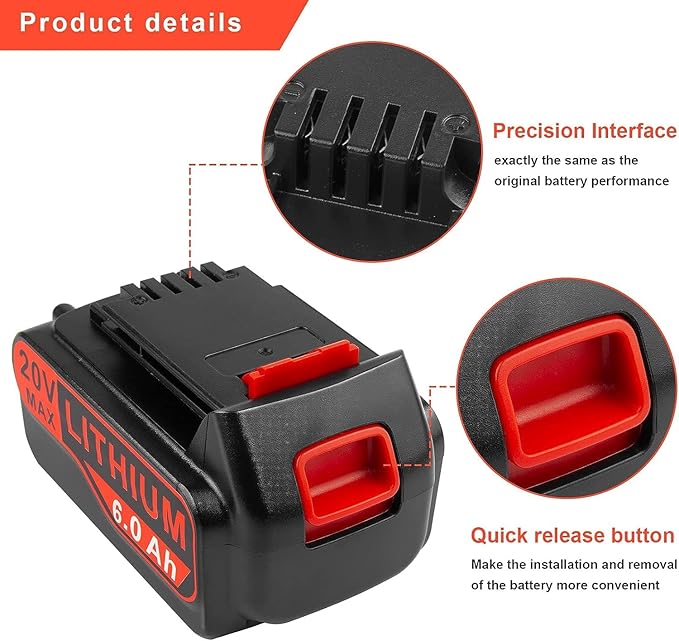 ARyee 20V 6.0Ah Replacement for Black and Decker 20V Lithium Battery Compatible with Black & Decker 20V Lithium Battery LB20 LBX20 LBXR2020 LB2X4020-OPE LBXR20-OPE Cordless Power Drill Driver Tools