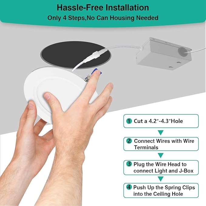 HiBay 8 Pack 4 Inch Ultra-Thin LED Recessed Lighting, 1200lm 12W 150W Eqv, 5000K Daylight Ceiling Canless Light Fixtures, Dimmable Wafer Downlights - ETL and Energy Star Certified