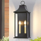 21In Large Dusk to Dawn Outdoor Wall Lights Fixture, 2-Light Black Gold Exterior Lighting Fixtures, Weather Resistant Patio Wall Light Fixture for Porch, Garage, Entrance, Backyard E12 Base