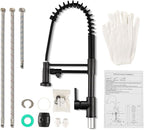 MENATT 3 Way Kitchen Faucet with Drinking Water Faucet, Dual Handles Pull Down Kitchen Faucet, 3 in 1 High Arc Water Filter Purifier Faucets, Matte Black