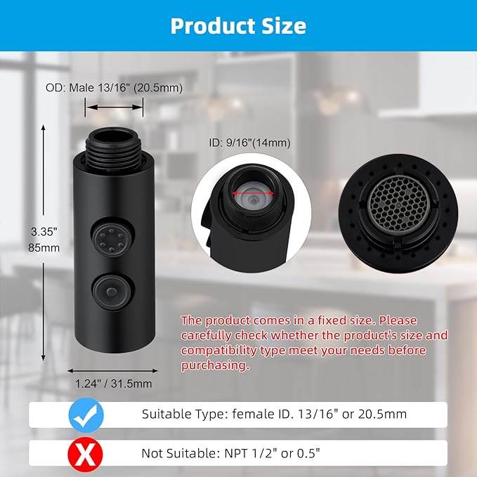 Hibbent Pull Out Sink Sprayer, 2 Function Kitchen Faucet Head, Bathroom Pull Down Spray Head with G1/2 or 13/16 Inch Male Connector, Matte Black