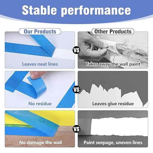 20 Rolls Blue Painters Tape 1 Inch Wide 0.94In x 1100 Total Yards Bulk Blue Masking Tape, Heat Resistant Washi Tape for Wall Painting DIY Projects, Sharp Lines