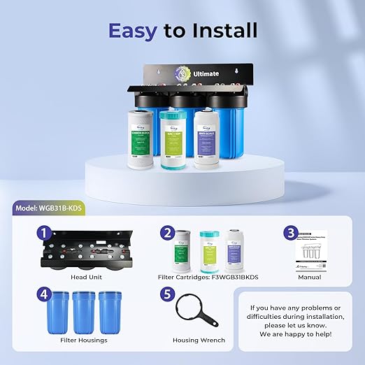 iSpring Ultimate Protection Whole House Water Filter System, Reduces Heavy Metals, Scale, Chlorine, Chloramine, Hydrogen Sulfide, 3-Stage Filtration, 1" Inlet/Outlet, Model: WGB31B-KDS