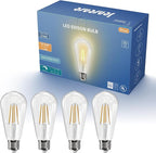 Jensense Edison LED Light Bulbs 8Watt Dimmable, 2700K Warm White, E26 Base, 60watt Equivalent, Vintage Bulbs 800lm CRI 90 Clear Glass, 4 Pack