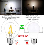LiteHistory E26 Edison Bulb 6W=60 watt Light Bulb Dimmable Daylight 5000K Edison Light Bulb 60 Watt AC120V A15 led Bulb for Ceiling Fan,Vanity,Refrigerator,Wall scones 600lm E26 Light Bulb 6Pack