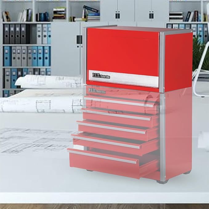 P.I.T. Mini Red Tool Box, Portable 3 Drawer Steel Stackable Tool Box with Magnetic Tab Locking, Red Micro Top Chest with Liner for Tools Storage and Organizers, Home DIY