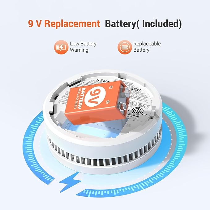 Jemay Smoke Detector Fire Alarms 9V Battery Operated with Photoelectric Sensor & Silence Button,10 Year Long Life Smoke Alarm Fire Detectors Easy to Install,12 Packs