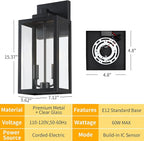 15.5" Black Outdoor Wall Lantern 2-Light, Outdoor Light Fixtures Modern Wall Sconces, Industrial Porch Light Large Outside Lights for House with E12 Sockets, Exterior Lamp Lighting, 1 Pack