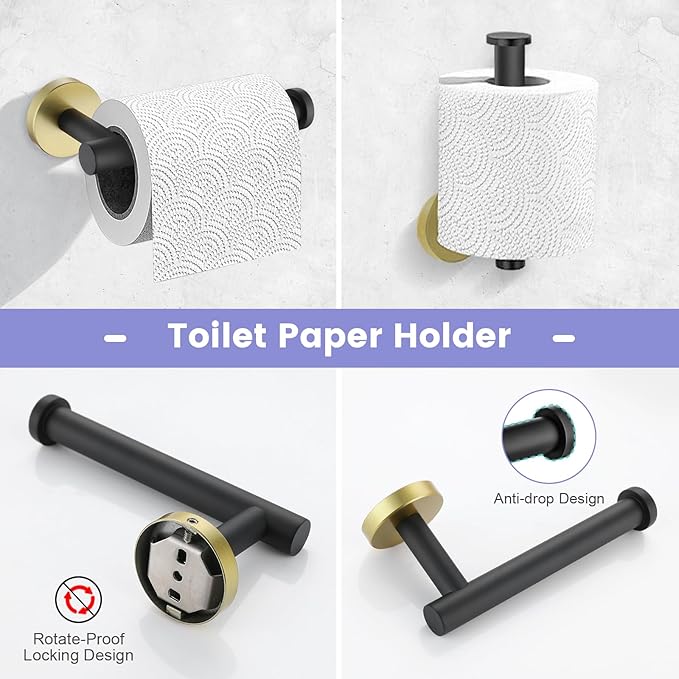 Black and Gold Bathroom Hardware Accessories Set,4 Pieces Towel Bar Set 27.5 Inch Towel Bar,Rack Set for Bathroom SUS304 Stainless Steel Towel Holder Set,Wall Mounted