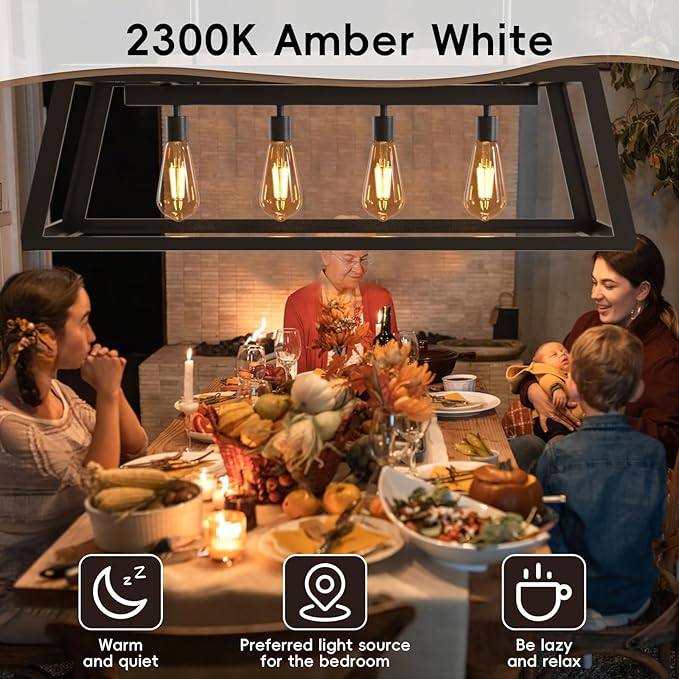 Jensense Edison LED Light Bulbs E26 Bulb 60 watt Equivalent Dimmable Light Bulbs 2300K Warm White (Amber Glass) Vintage 7W Edison Bulbs 110V 120V 800 Lumen CRI90, 4 Pack