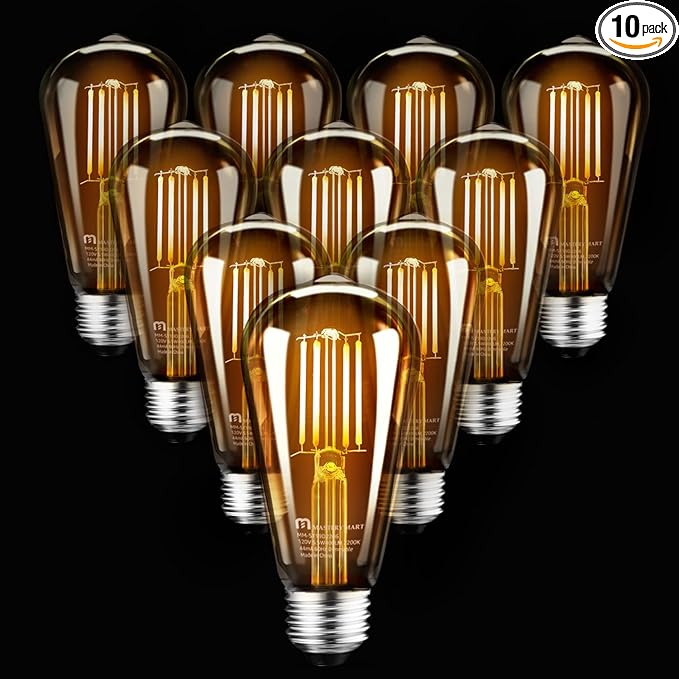 MASTERY MART Dimmable Vintage E26 LED Light Bulb, 2200K Warm White, 5.5W 60W Equivalent, Glass ST19 Antique Edison Style, 400 LM, Decorative Filament Bulb, UL and Energy Star, 10 Pack