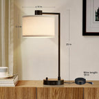 Luvkczc Table Lamp for Bedroom Set of 2 with USB C+A Ports, Fully Stepless Dimmable Bedside Lamp with Linen Lampshade, Contemporary Lamp for Living Room Reading Office, 2 LED Bulbs Included (Black)