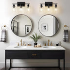 3 Light Bathroom Light Fixtures Black Vanity Light Over Mirror Modern Farmhouse Wall Lighting Sconces Rustic Industrial Wall Lamp for Bathroom, Bedroom, Living Room E26 Socket with Glass Shade